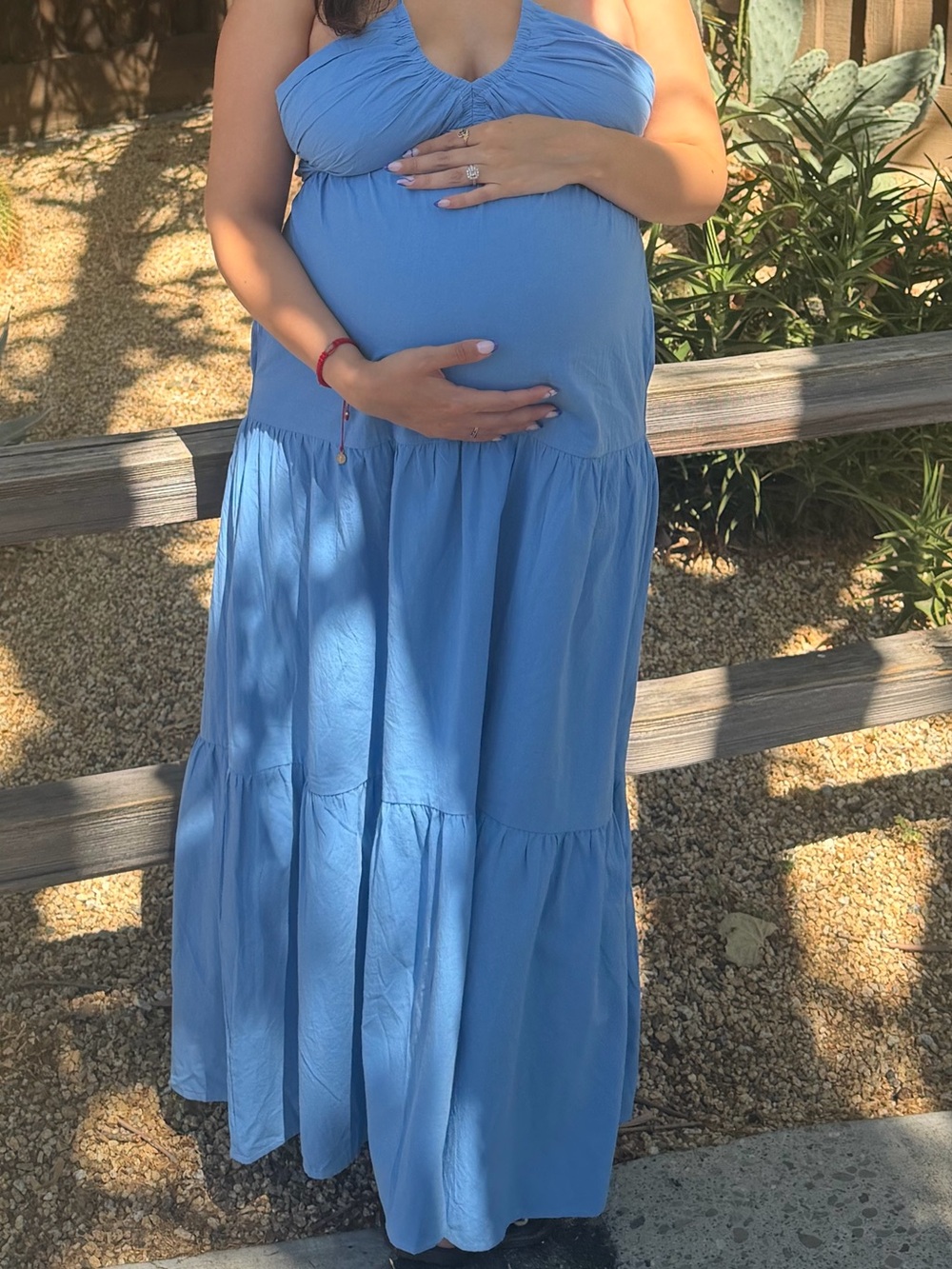 Amazon Blue Halter Maternity Maxi Dress
